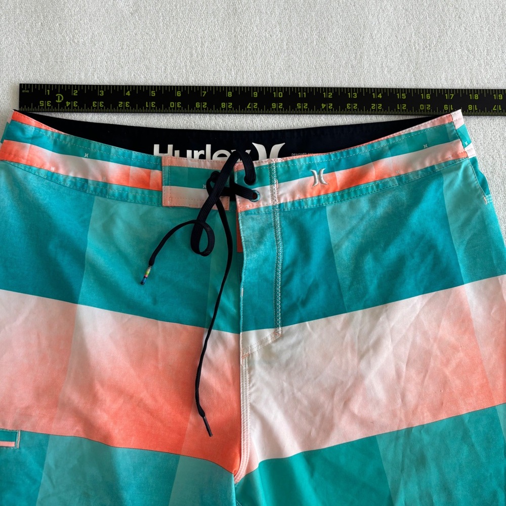 Hurley Phantom Board Shorts Mens 34 Teal Orange Checkered Buckle Exclusive 21" - Picture 4 of 7